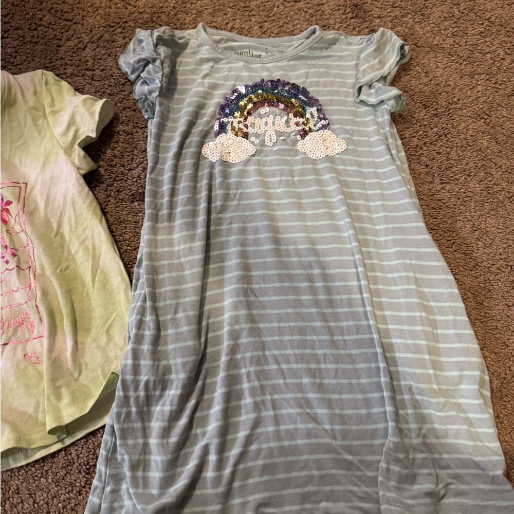 Striped Dress with Sequin Rainbow and Minnie shirt